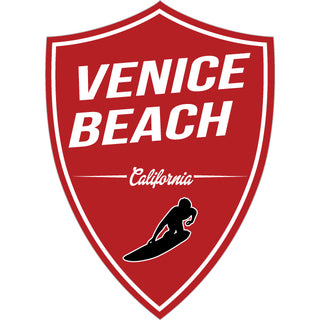 Venice Beach  California   Red Surfer Shield Sticker