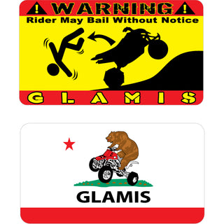 glamis warning rider bail and bear on quad 2 up Sticker
