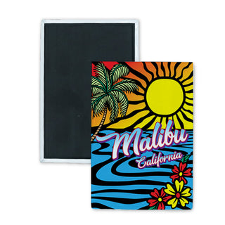 Malibu California   Abstract Sunset & Flowers Rectangle Badge Magnet
