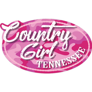 Tennessee Country Girl Euro Oval on Pink Camo Background Sticker