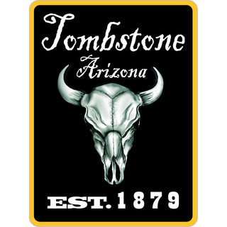 Tombstone  Arizona   Steer Skull Black Background Sticker