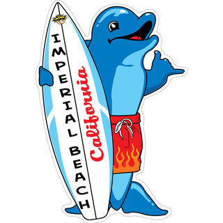 Imperial Beach  California   Standing Dolphin with Surfboard Sticker
