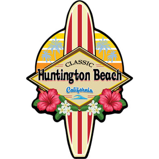 Huntington Beach  California   Retro Floral Surfboard Sticker