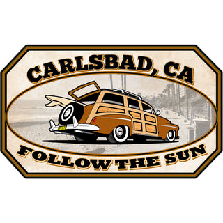 Carlsbad CA Woody Follow The Sun Sticker
