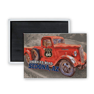 Sedona Arizona Route 66 Red Truck Rectangle Badge Magnet
