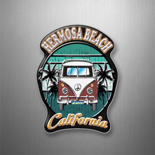 Hermosa Beach  California   Burgundy Bus Front View 3D Magnet