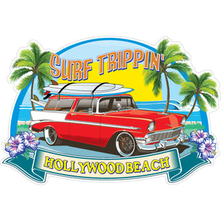 OK4 Hollywood Beach Surf Trippin Red Station Wagon (3 01018 0242) Sticker