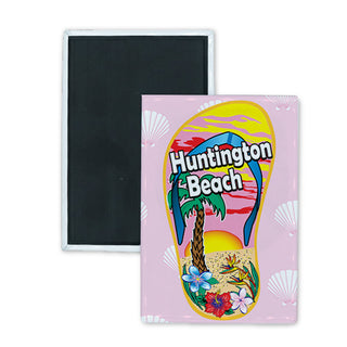 Huntington Beach Single Palm Sun Flip Flop Vertical Rectangle Badge Magnet