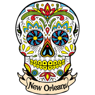 New Orleans   White Banner Sugar Skull Sticker