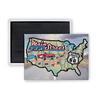 Route 66   USA Map Main Street Rectangle Badge Magnet
