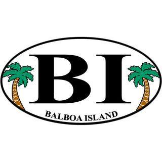 Balboa Island California Euro Oval with Palm Trees Sticker