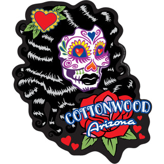 Cottonwood  AZ   Black Hair Sugar Skull Sticker