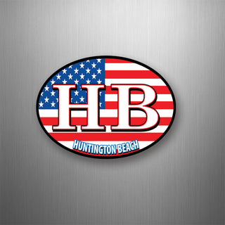 Huntington Beach HB USA Flag Euro Oval Flexible Magnet