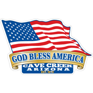 Cave Creek  Arizona est. 1870   God Bless America Flag Sticker