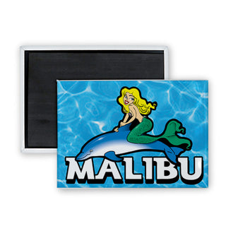 Malibu   Mermaid on Dolphin Rectangle Badge Magnet