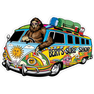 Bert's Surf Shop   Bigfoot Driving Hippie Van Bus Sticker