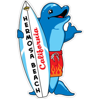 OK4 Hermosa Beach  CA Standing Dolphin w Surfboard Sticker