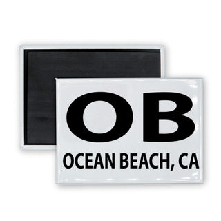 Ocean Beach  CA   Black & White Euro Oval Rectangle Badge Magnet