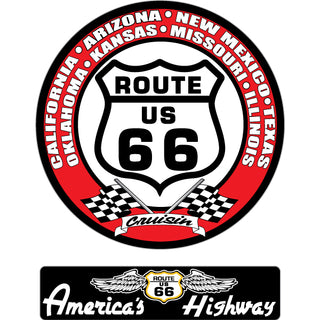 Route 66   Red Round and Highway Strip Sticker