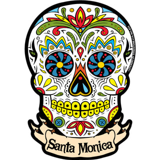 Santa Monica   White Banner Sugar Skull Sticker