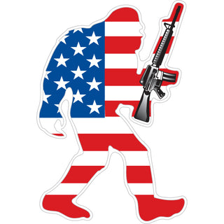 Novelty   Big Foot American Flag with gun Sticker