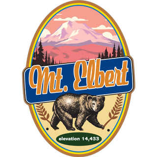 Mt. Elbert   Oval With Bear & Mountains Sticker