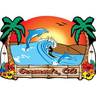 Oceanside  CA   Surfer Dolphin Scene Sticker