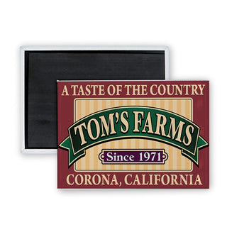 Toms Farms Corona California   Burgundy Rectangle with Green Banner Rectangle Badge Magnet
