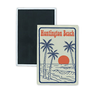 Huntington Beach   Palm Sunset Poster ocean black and orange Rectangle Badge Magnet