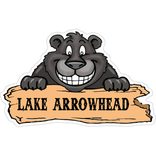 Lake Arrowhead   Smiling Brown Bear Log Sticker