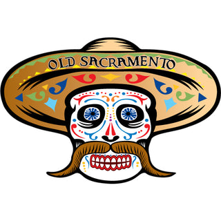 Old Sacramento Day of the Dead Fu Man Chu Sombrero Sticker