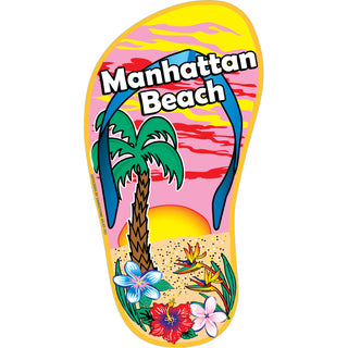 OK4 Manhattan Beach  CA Single Flip Flop with Palm & Sun Vertical Sticker