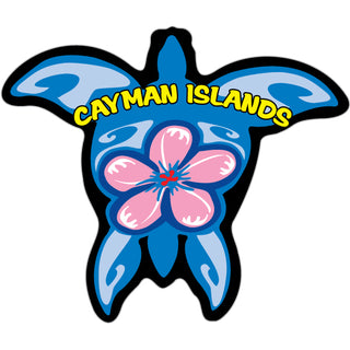 Cayman Islands B.W.I Blue Turtle with Pink Flower Sticker