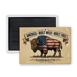Built Wild Flag Bison   Built Wild Flag Bison Rectangle Badge Magnet