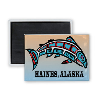 Haines Alaska   Native Stylized Salmon Rectangle Badge Magnet