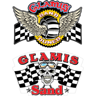 WHEEL WINGS AND SKULL RACING FLAG 2 UP Sticker