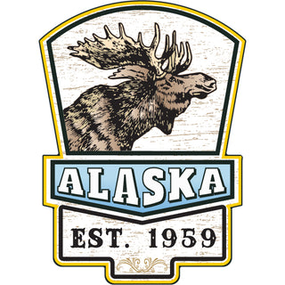 ALASKA moose white wood border background Sticker