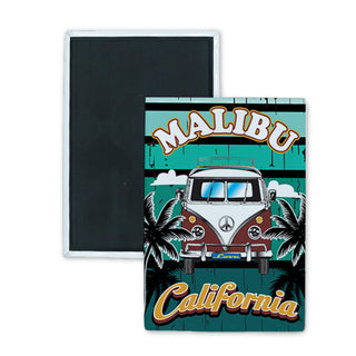 Burgundy Bus Front View   Malibu  CA Burgundy Bus Front View Rectangle Badge Magnet