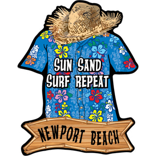 OK4 Newport Beach Shirt Sun Sand Surf Repeat (45644) Sticker