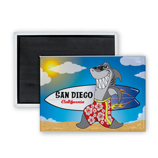 San Diego  California   Walking Surfboard Shark Rectangle Badge Magnet