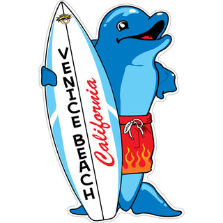 Venice Beach CA Dolphin with Surfboard Sticker