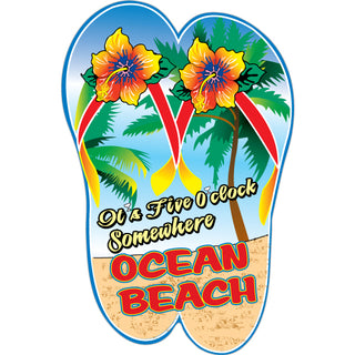 Ocean Beach CA Five Oclock Somewhere Flip Flops Sticker