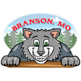 Branson  MO Wolf Looking Over   Postcard Sized Sticker Sticker