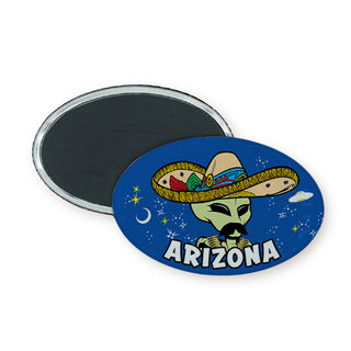 Arizona Sombrero Alien With Mustache Oval Badge Magnet