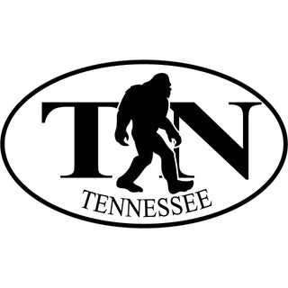 Tennessee TN Bigfoot Euro Black & White Oval Sticker