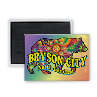 Bryson City North Carolina Psychedelic Bear Rectangle Badge Magnet