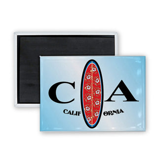 California CA with Surfboard Rectangle Badge Magnet