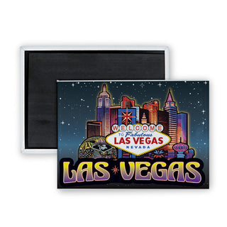 Las Vegas  Nevada   Colorful City and Welcome Sign Rectangle Badge Magnet