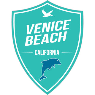 Venice Beach CA Teal Dolphin Shield Sticker