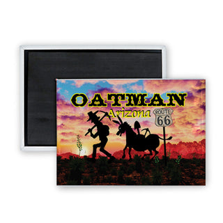Oatman  Arizona   Miner & Donkey Silhouette Cloudy Sunset Rectangle Badge Magnet